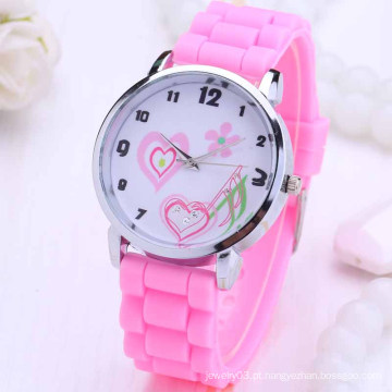 Promocionais Gift Quartz Watch Coração Imprimir Silicone Relógios Lovely Borracha Casual Relógios Para Mulheres Mulheres Top Pink Atacado